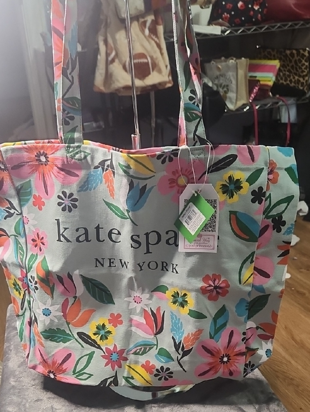 kate spade Floral Print Canvas Tote - Cream with Pink, Yellow, Blue, Green